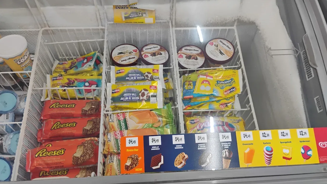 Ice cream bars and frozen treats at Northmount Convenience Store