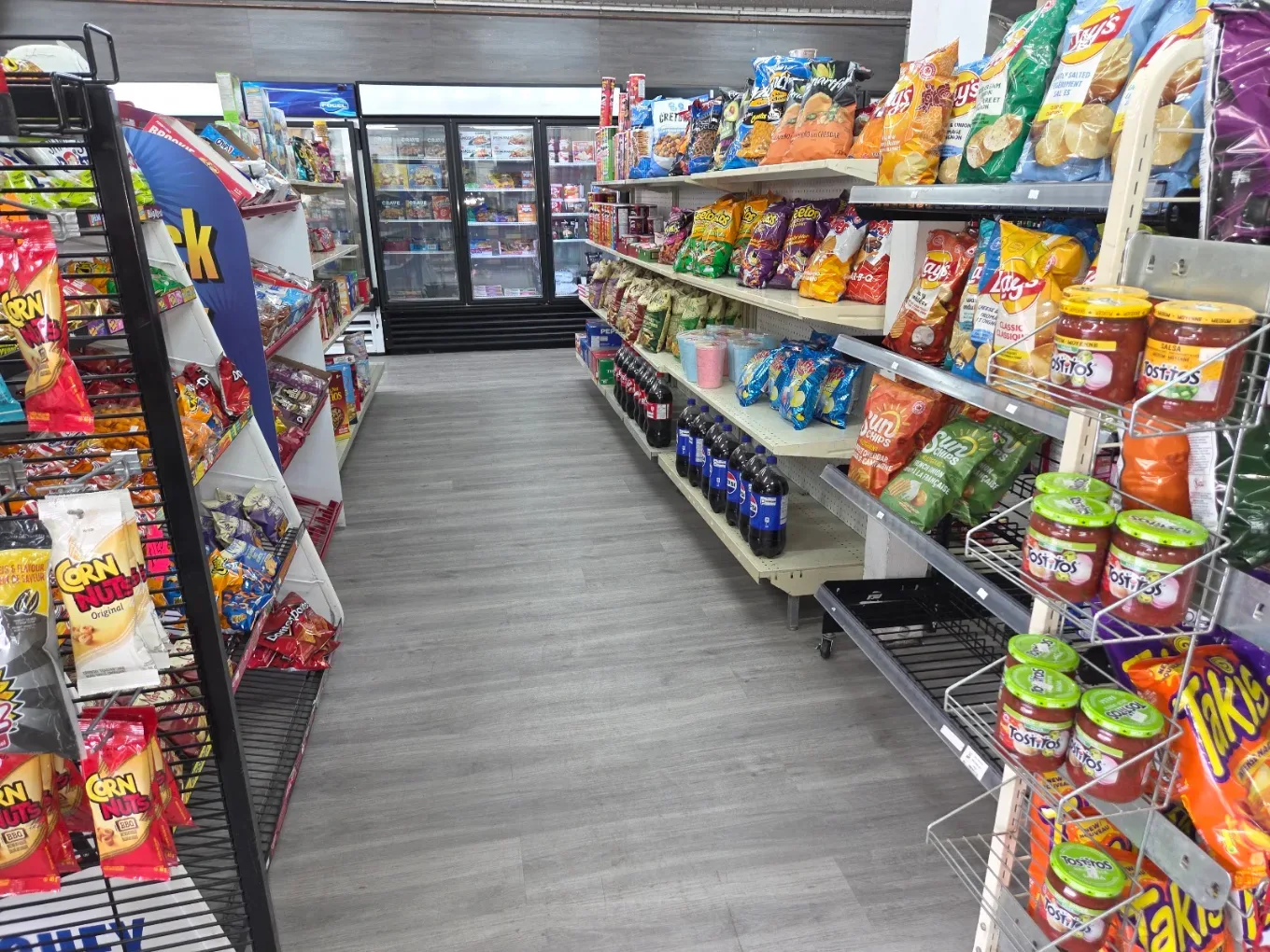 Snack aisle at Northmount Convenience Store
