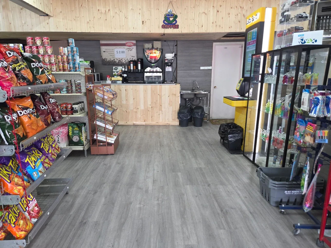 Coffee station and store interior at Northmount Convenience Store